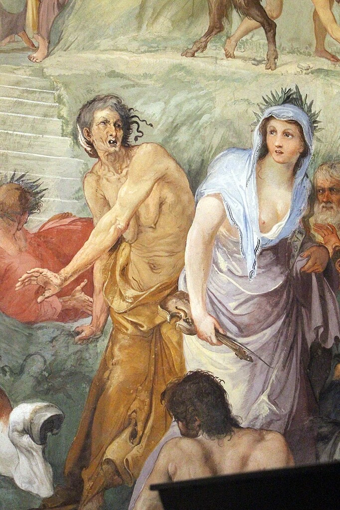 Giovanni Mannozzi - 130, i satiri cacciano la cultura antica dal Parnaso, Palazzo Pitti, Firenze, dettaglio 1